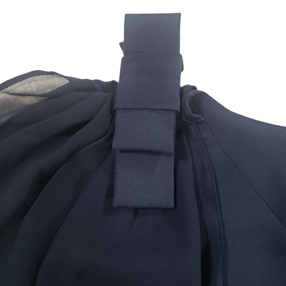 Chezcoco Midi Ruffled Dress Womens Navy Blue L V Neck Flutter Sleeve Soft Bow - Picture 4 of 11